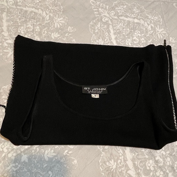 St JOHN Evening Top Black w/ Rhinestone Zippers - Picture 12 of 12